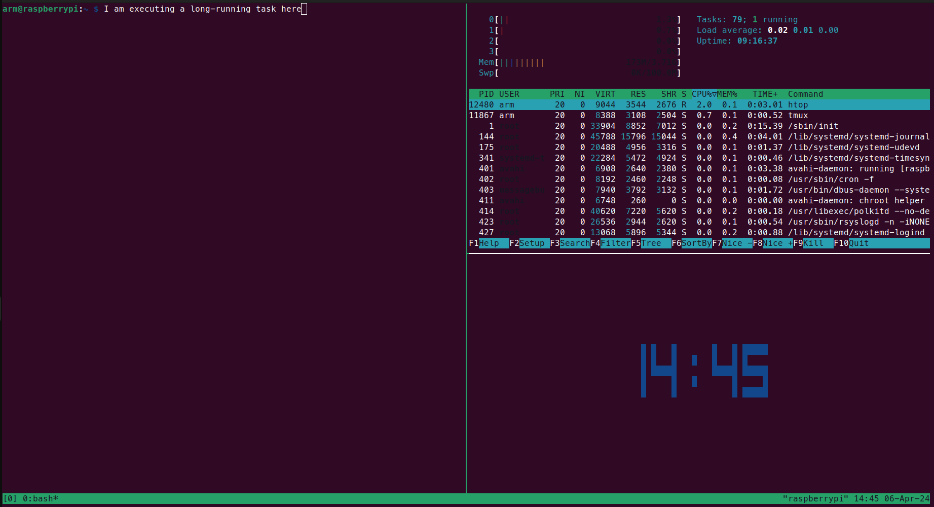tmux with long-runing task via ssh